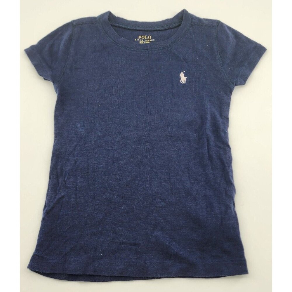 Polo Ralph Lauren Girls Short Sleeve Crew Neck Tee Shirt Top Navy Blue Sz 4/4T